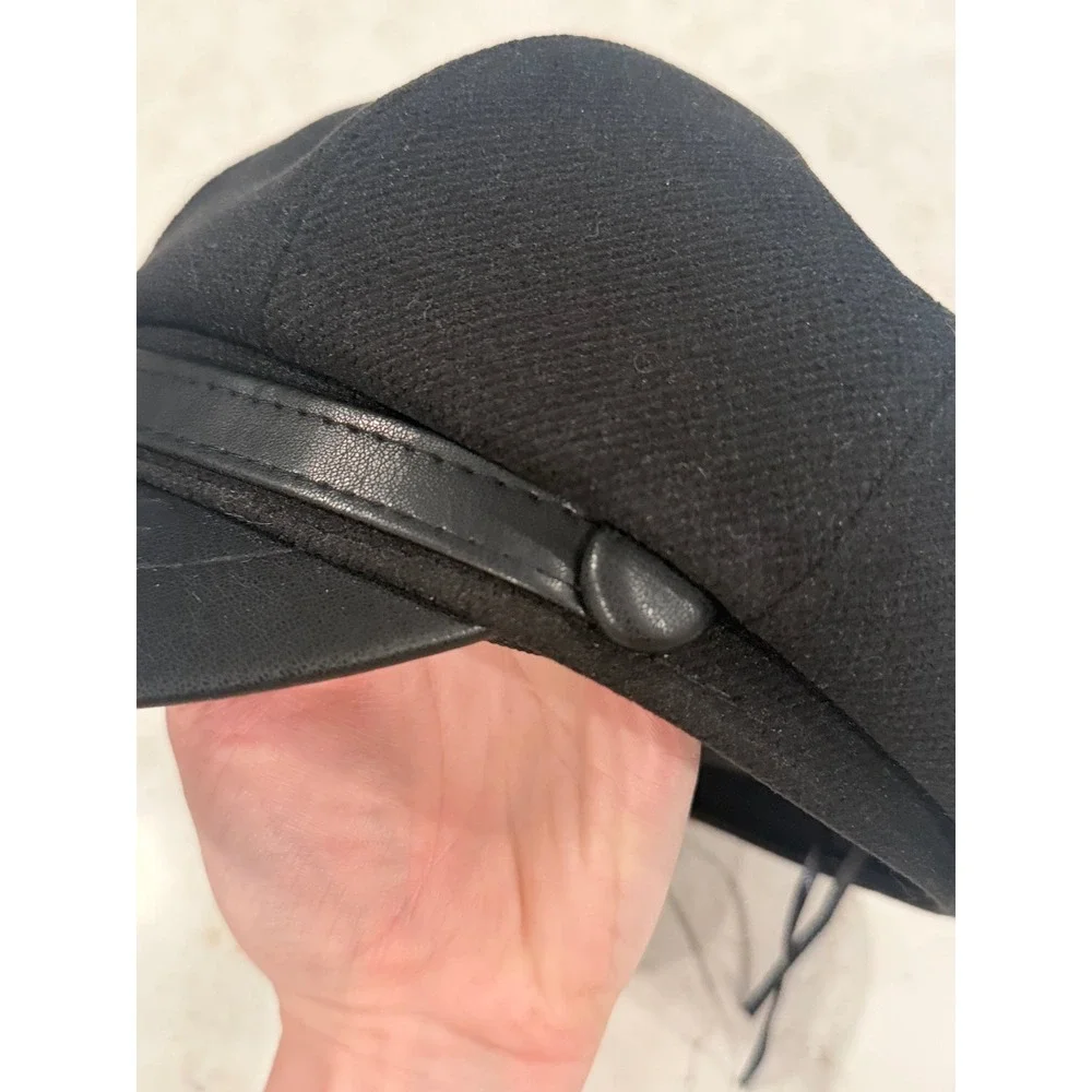 Black‎ Newsboy Baker Boy Hat Faux Leather Brim Y2K Cabbie Cap Adjustable Black